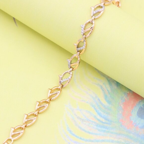 "Rose Gold Link Bracelet with CZ Accents, Elegant Chain Design, XPBL0831 - Picture 2 of 12